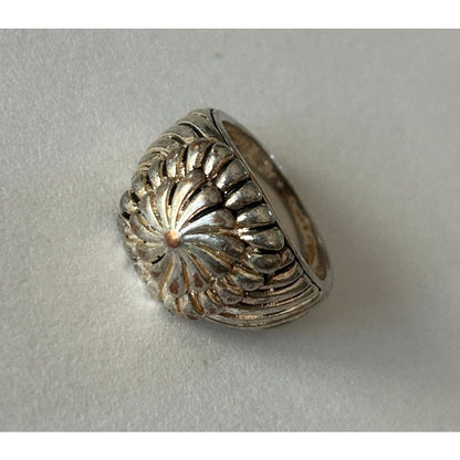 Silver-Tone Scalloped Dome Statement Ring Size 8 Vintage Style