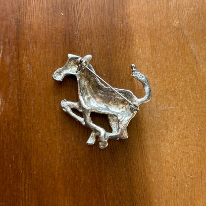 Vintage Running Zebra Brooch | Silver Tone Textured Animal Pin | Rhinestone Eye
