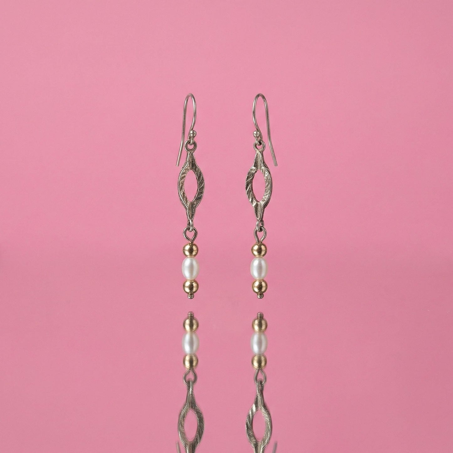 Mixed Metal Pearl Drop Earrings, Sterling and Gold-Tone