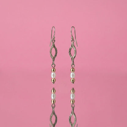 Mixed Metal Pearl Drop Earrings, Sterling and Gold-Tone