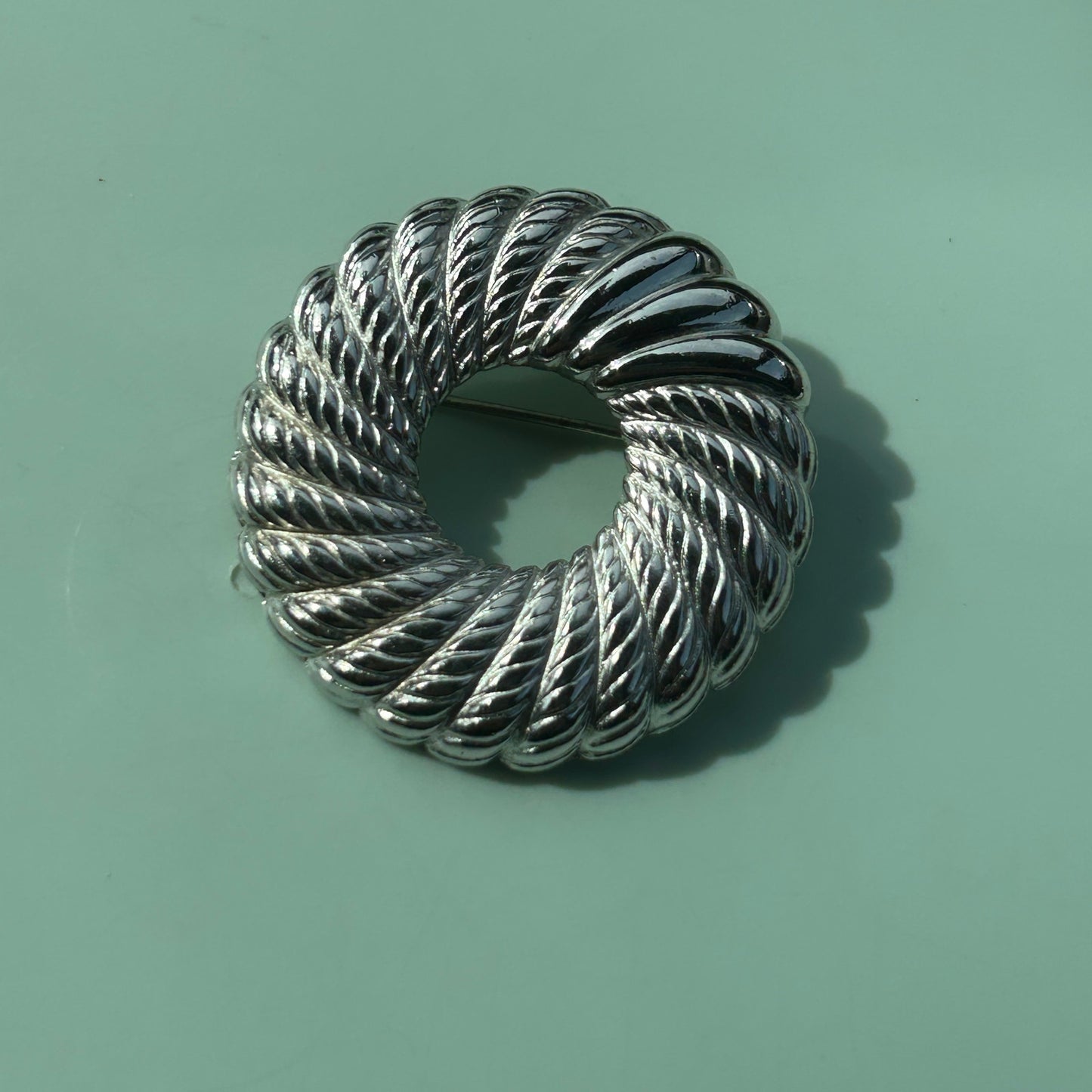 Vintage Monet Signed Silver-Tone Wreath Brooch Round Pin | Mid-Century Jewelry