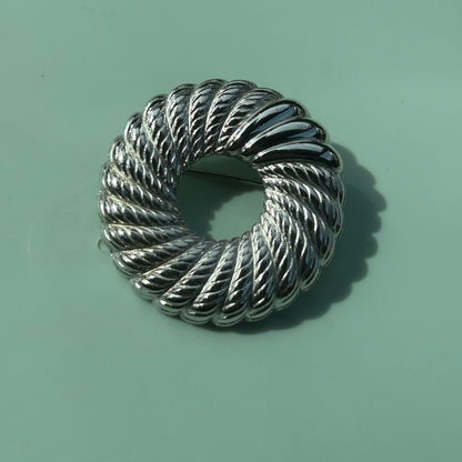 Vintage Monet Signed Silver-Tone Wreath Brooch Round Pin | Mid-Century Jewelry