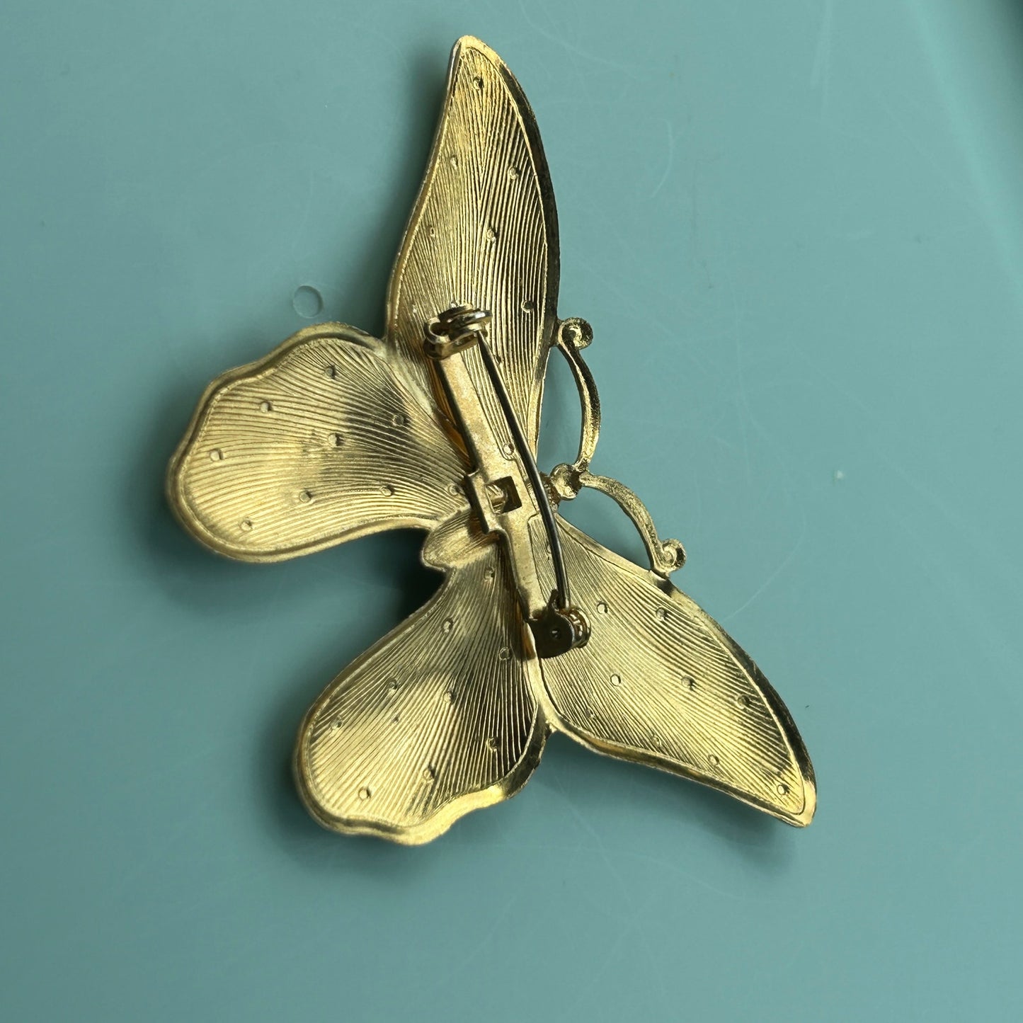 Vintage Gold-Tone Butterfly Brooch | Large Textured Pin | Mid-Century Jewelry