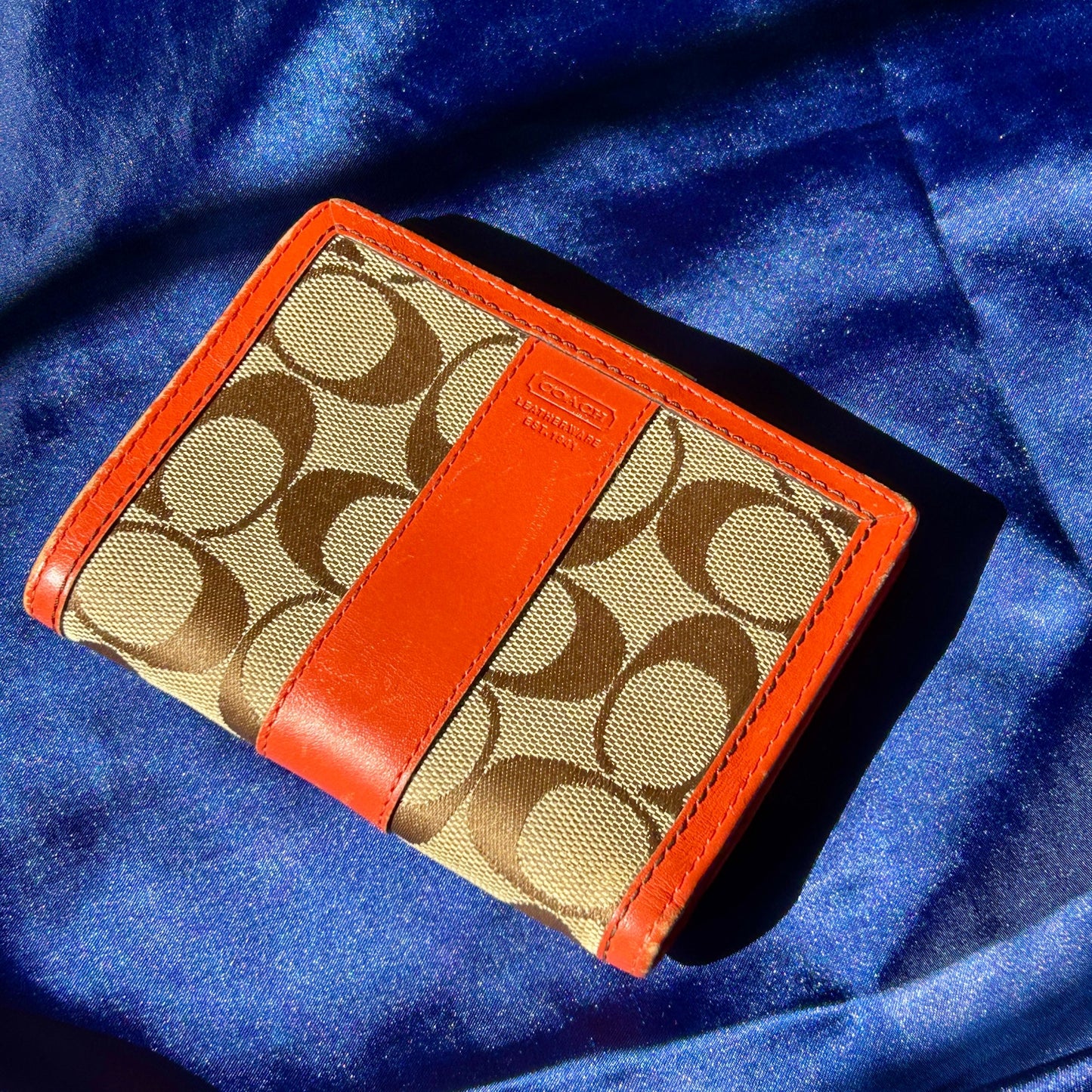 Coach Vintage Signature C Kiss-Lock Wallet, Orange Leather
