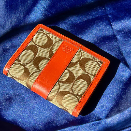 Coach Vintage Signature C Kiss-Lock Wallet, Orange Leather