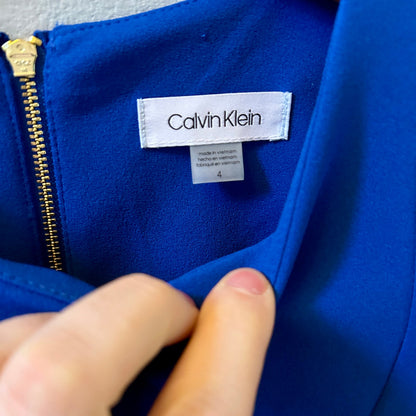 Calvin Klein Royal Blue Sheath Dress Size 4 Tulip Cap Sleeve
