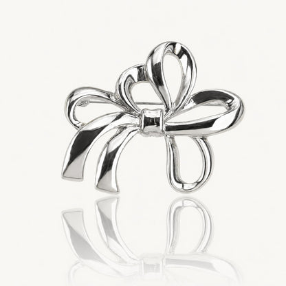Vintage Silver Tone Ribbon Bow Brooch Polished Fluid Design Statement Pin