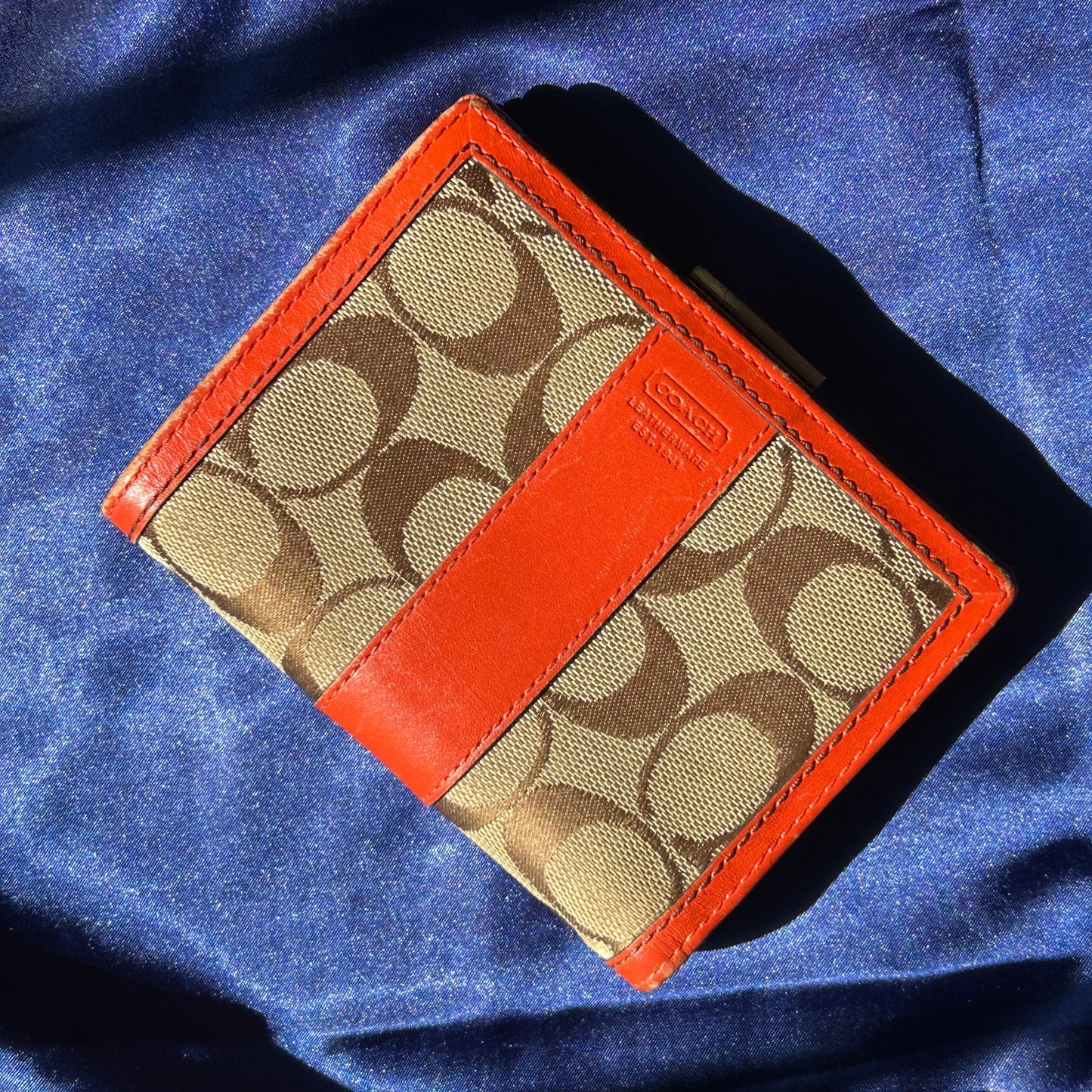 Coach Vintage Signature C Kiss-Lock Wallet, Orange Leather