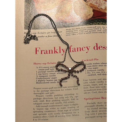 Silver Chain Necklace with Pink Rhinestone Bow Charm Pendant