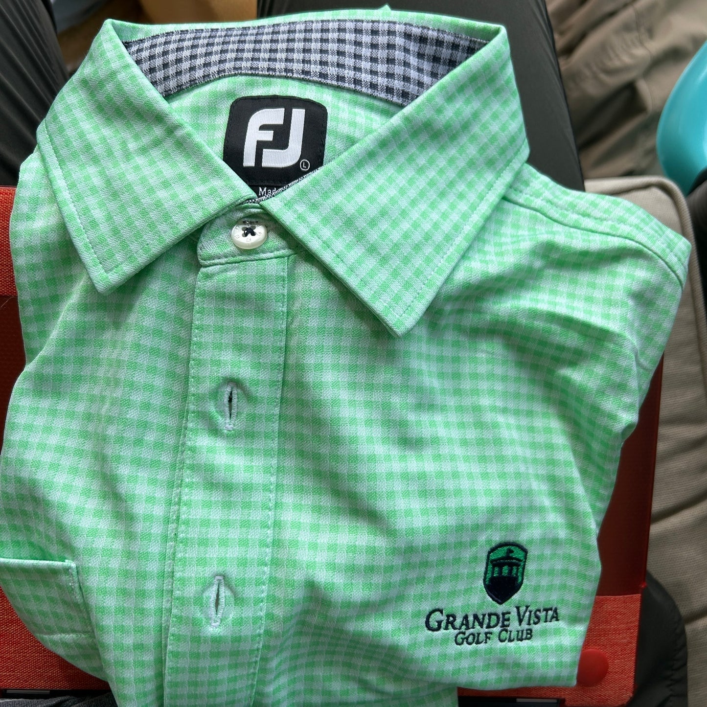FootJoy Men's Large Polo - Green Checkered - Grand Vista Golf Club Performance Golf Shirt
