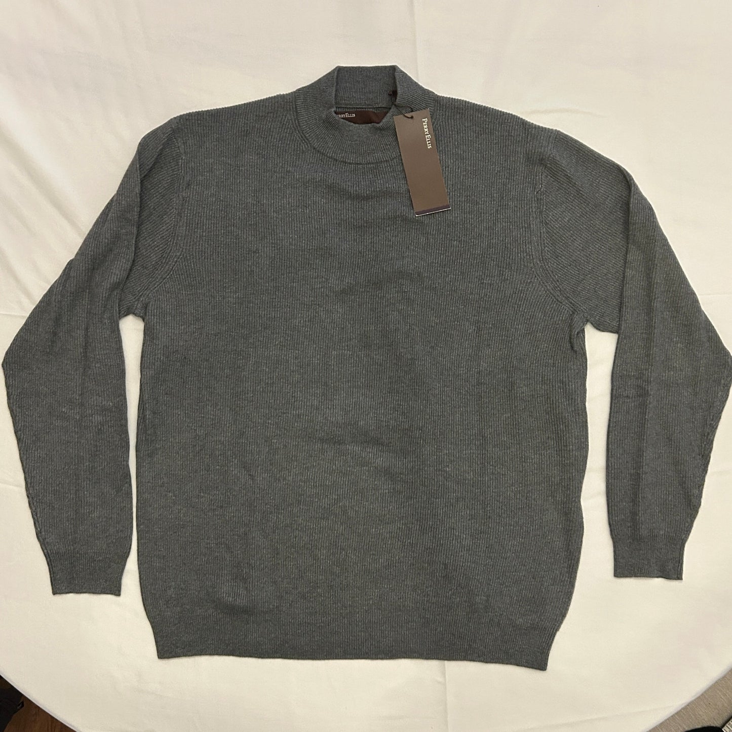 NWT Perry Ellis Men's XL Gray Mock Turtleneck Sweater | Cotton-Rayon Blend