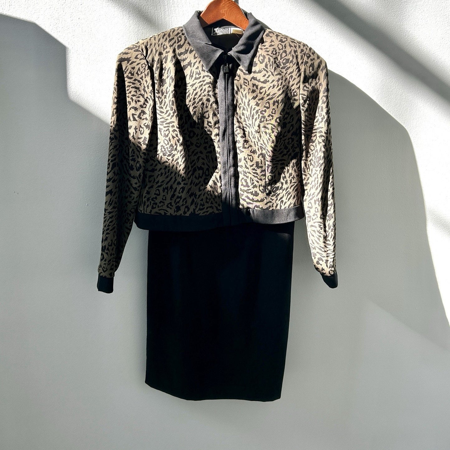 2 Piece Set - Nina Leonard Petite Black Dress And Leopard Print Jacket