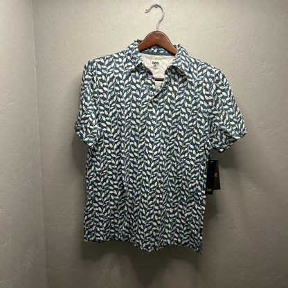 Lee Men's Large NWT Blue White Leaf Print Polo Shirt Size L
