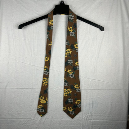 Tommy Bahama 100% Silk Men’s Tie – Brown Tropical Floral Print – Made in USA