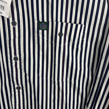 Vintage 90s IZOD Men's Button Down Shirt NWT Navy Cream Olive Stripe Size Large
