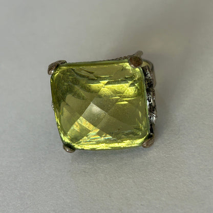 Large Cocktail Ring Pale Yellow-Green Faceted Stone Gothic Setting Size 8