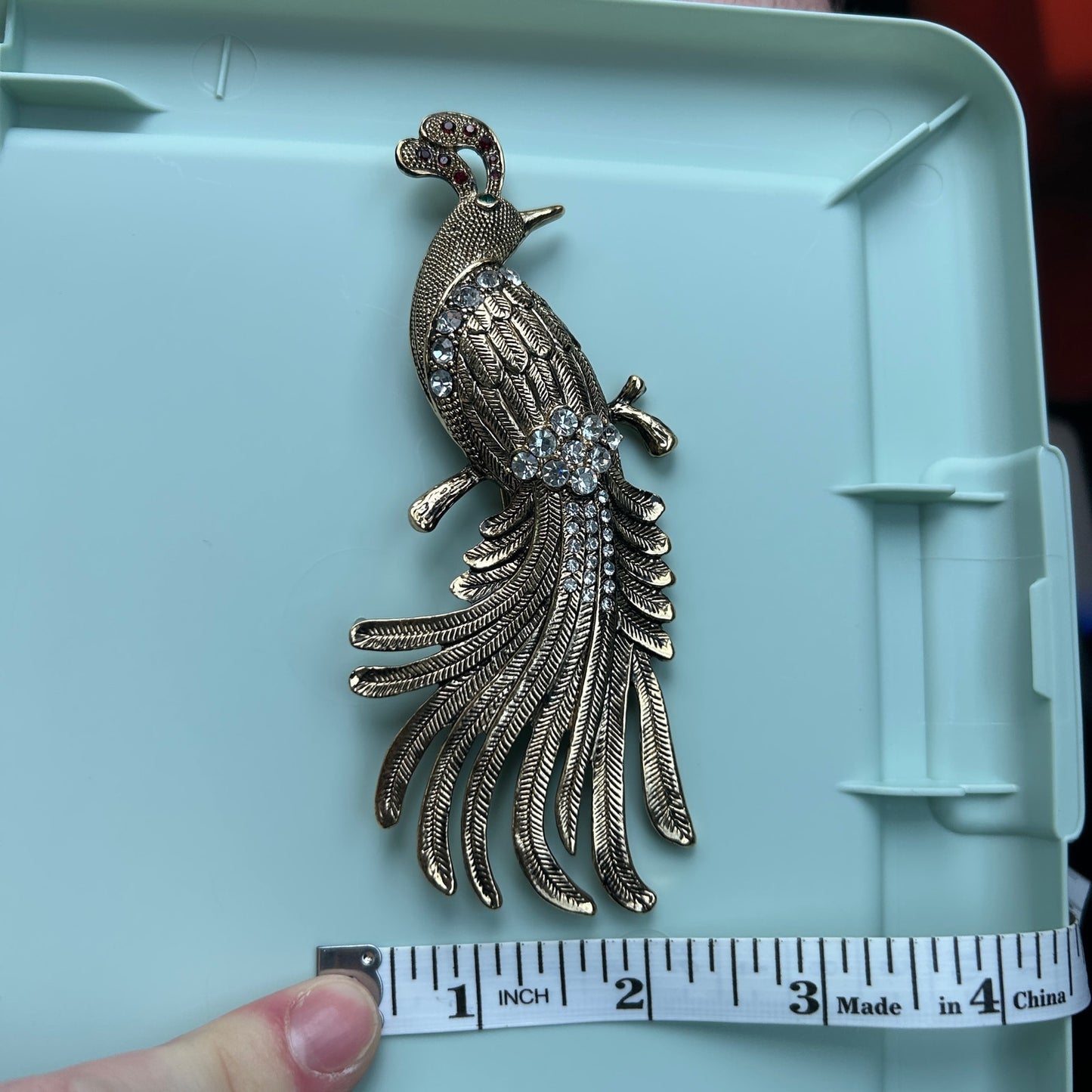 Vintage Regal Peacock Brooch – Large Gold Tone Statement Pin with Rhinestone Accents