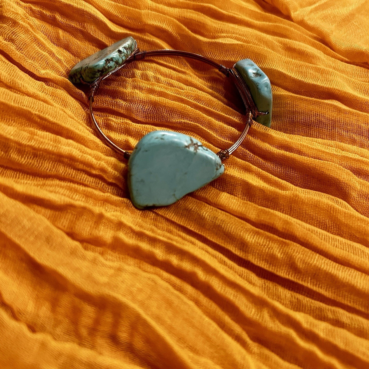 Handcrafted Copper Wire Bangle Bracelet Raw Turquoise Stones