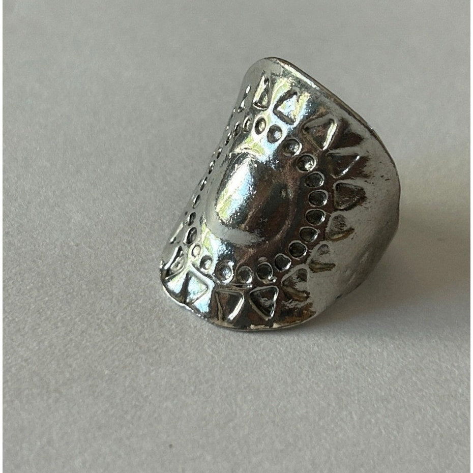 Silver-Tone Asymmetric Dome Statement Ring Size 7.5-8 Etched Design