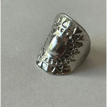 Silver-Tone Asymmetric Dome Statement Ring Size 7.5-8 Etched Design