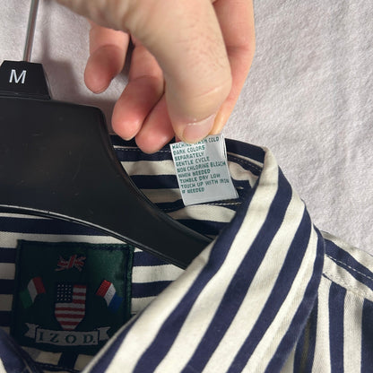 Vintage 90s IZOD Men's Button Down Shirt NWT Navy Cream Olive Stripe Size Large