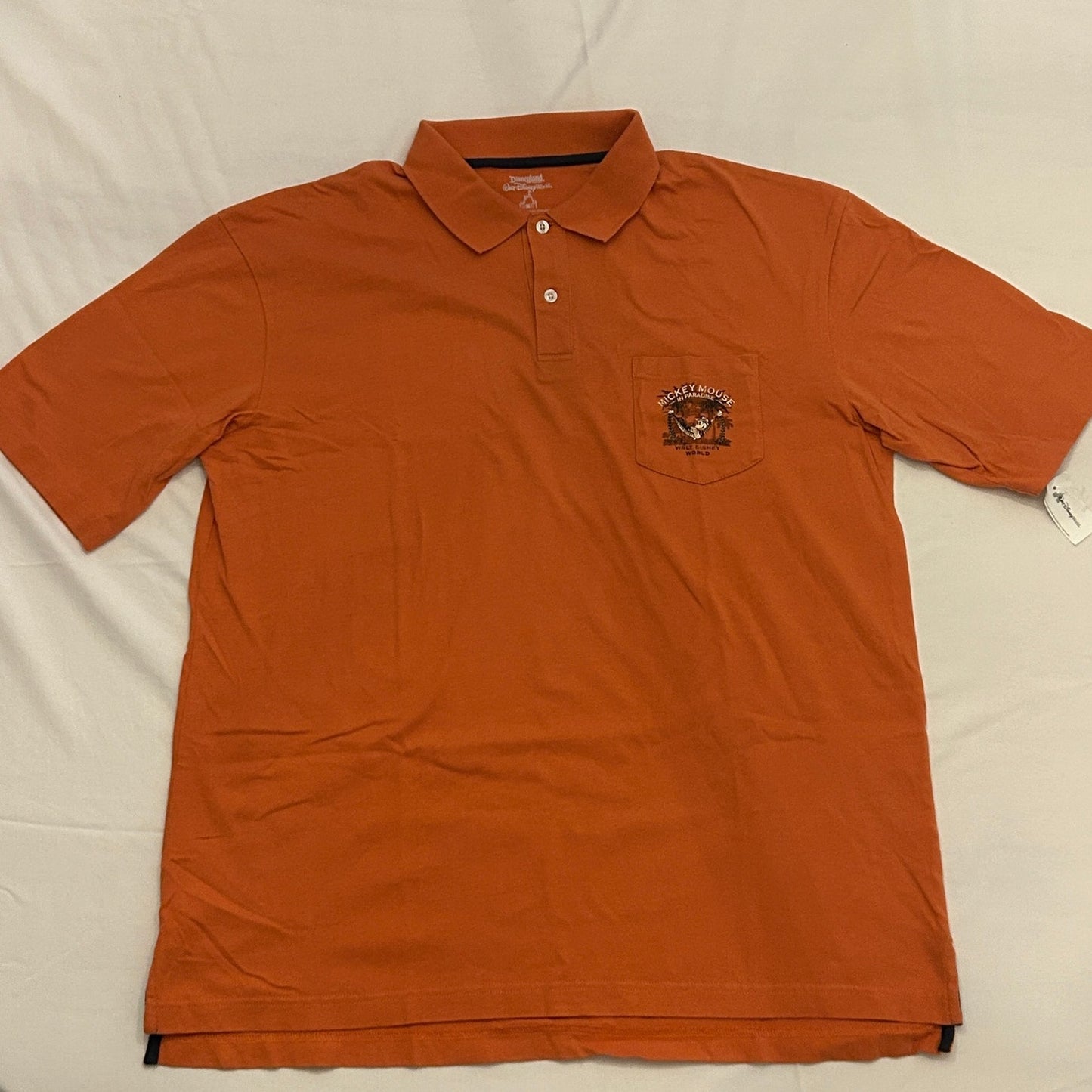 NWT Walt Disney World "Mickey in Paradise" Orange Polo Shirt | Medium | Cotton