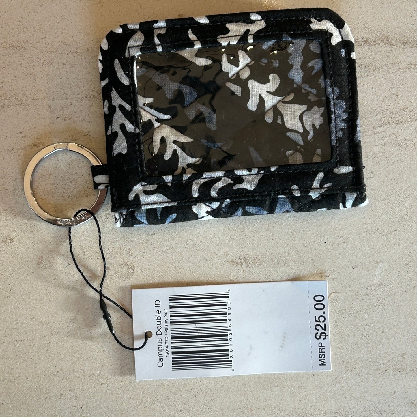 NWT Vera Bradley Campus Double ID Wallet, Paisley Noir Quilted Coin Purse