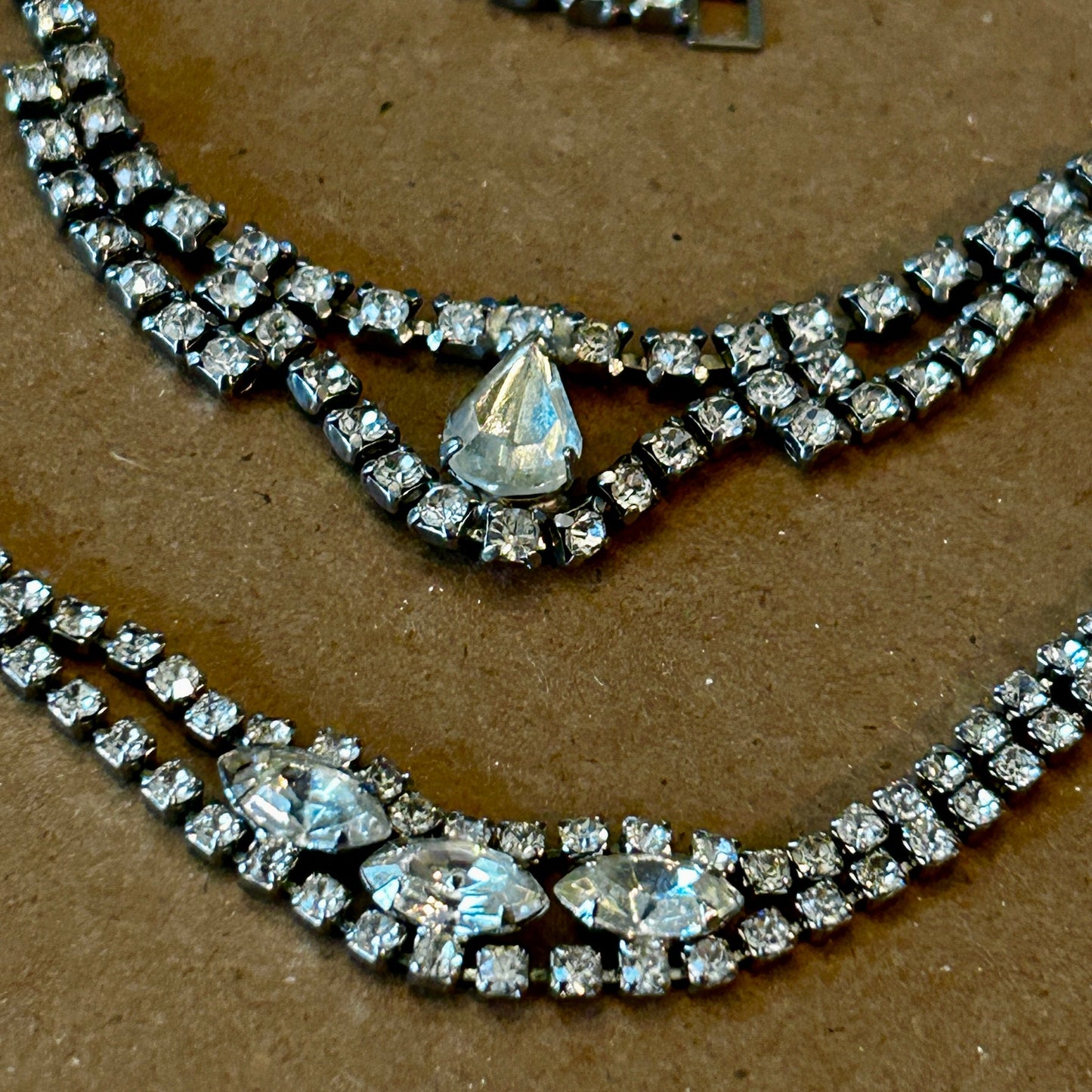 Vintage Silver Tone Rhinestone Necklace & Bracelet Set
