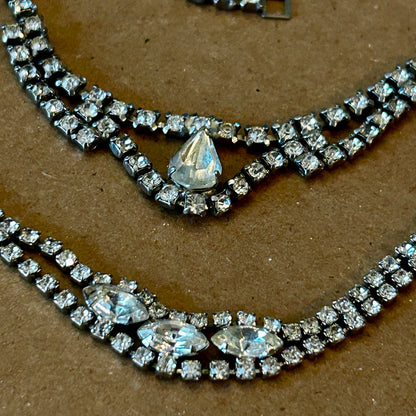 Vintage Silver Tone Rhinestone Necklace & Bracelet Set