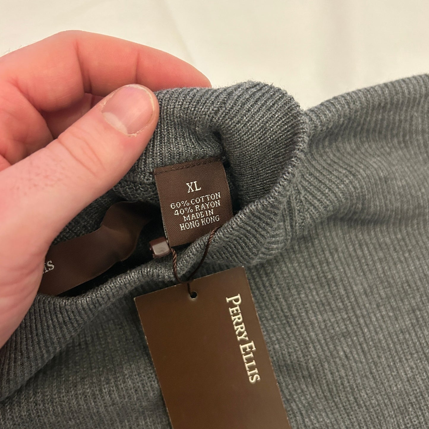 NWT Perry Ellis Men's XL Gray Mock Turtleneck Sweater | Cotton-Rayon Blend