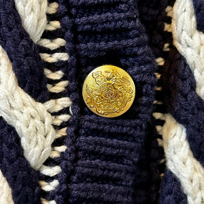 Martha Stewart Navy White Cable Knit Cardigan Sweater M