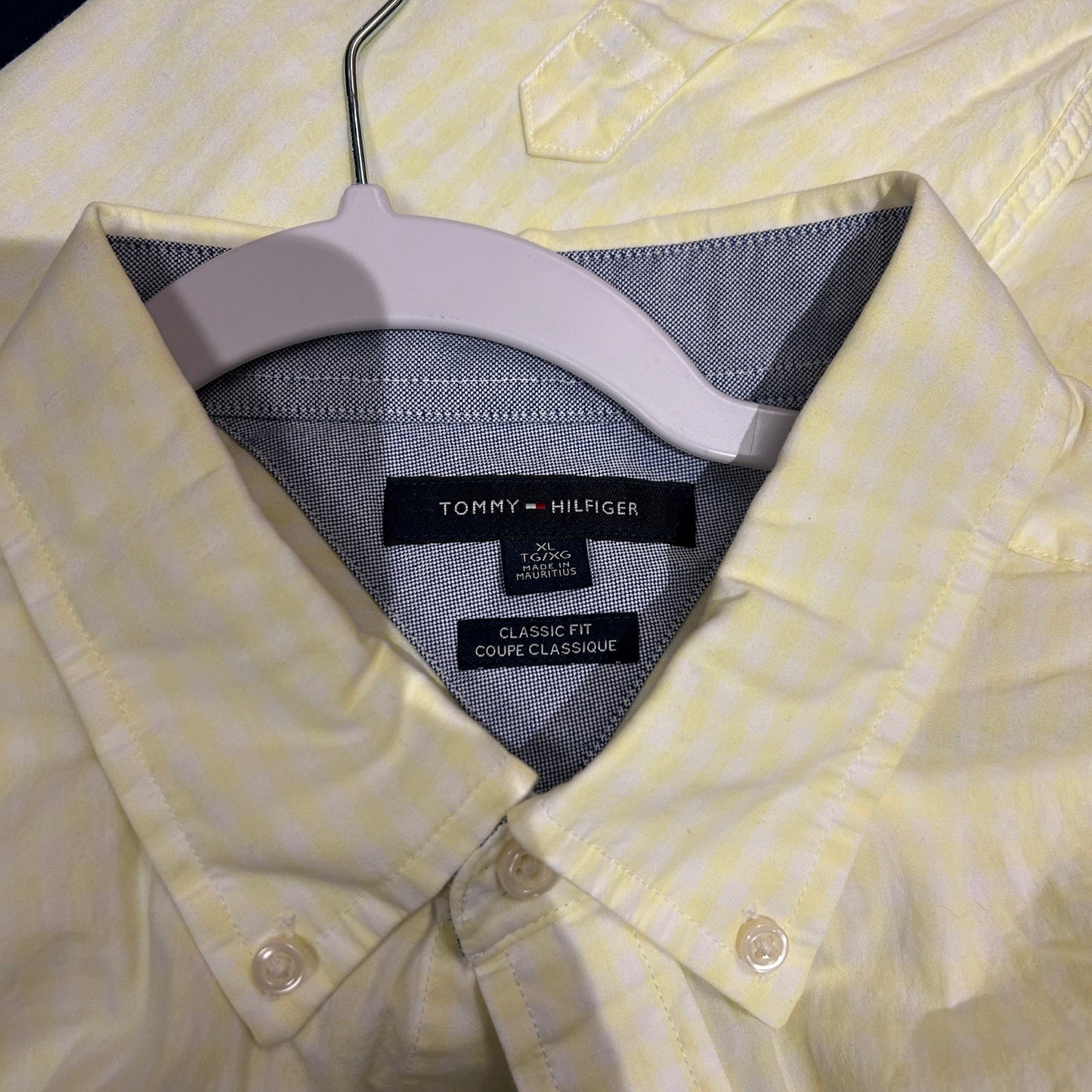 Tommy Hilfiger Men's XL Classic Fit Casual Button Down, Yellow Check Long Sleeve