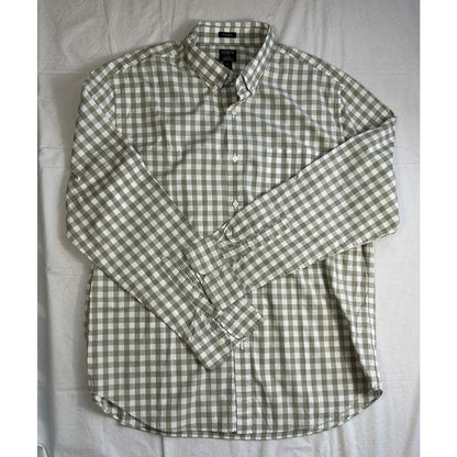 J.CREW Men's Flex Washed Gingham Button Down Shirt - XL Classic Fit - Tan & White