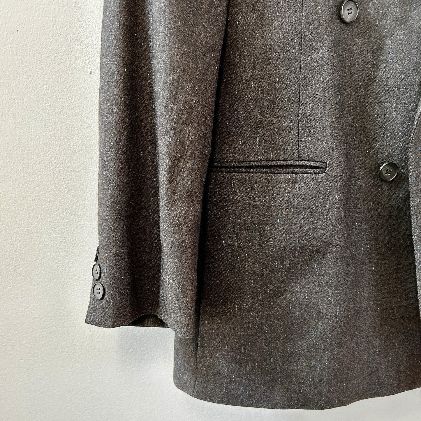 Europa Gray Wool Double-Breasted Four-Button Peak Lapel Blazer Men 36/38 Short