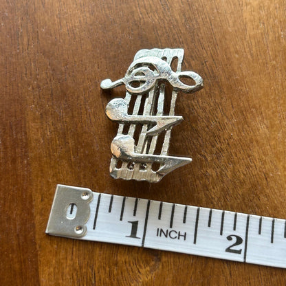 Vintage Silver Tone Music Note Brooch | Treble Clef & Eighth Note Staff Pin | Musician's Statement Jewelry