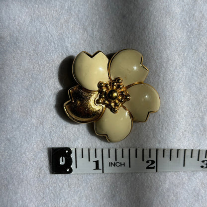 Vintage Monet Signed Gold Tone & White Enamel 5-Petal Flower Brooch Pin