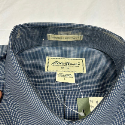 NWT Eddie Bauer Men’s Large Navy Micro-Check Wrinkle-Resistant Dress Shirt