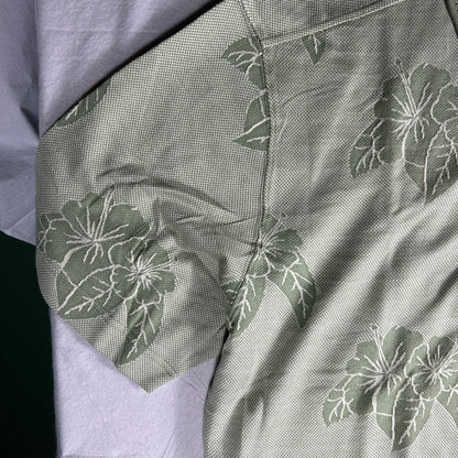 Pusser’s Tortola BVI Silk & Cotton Polo Shirt - Large - Sage Green Hibiscus Leaf Print