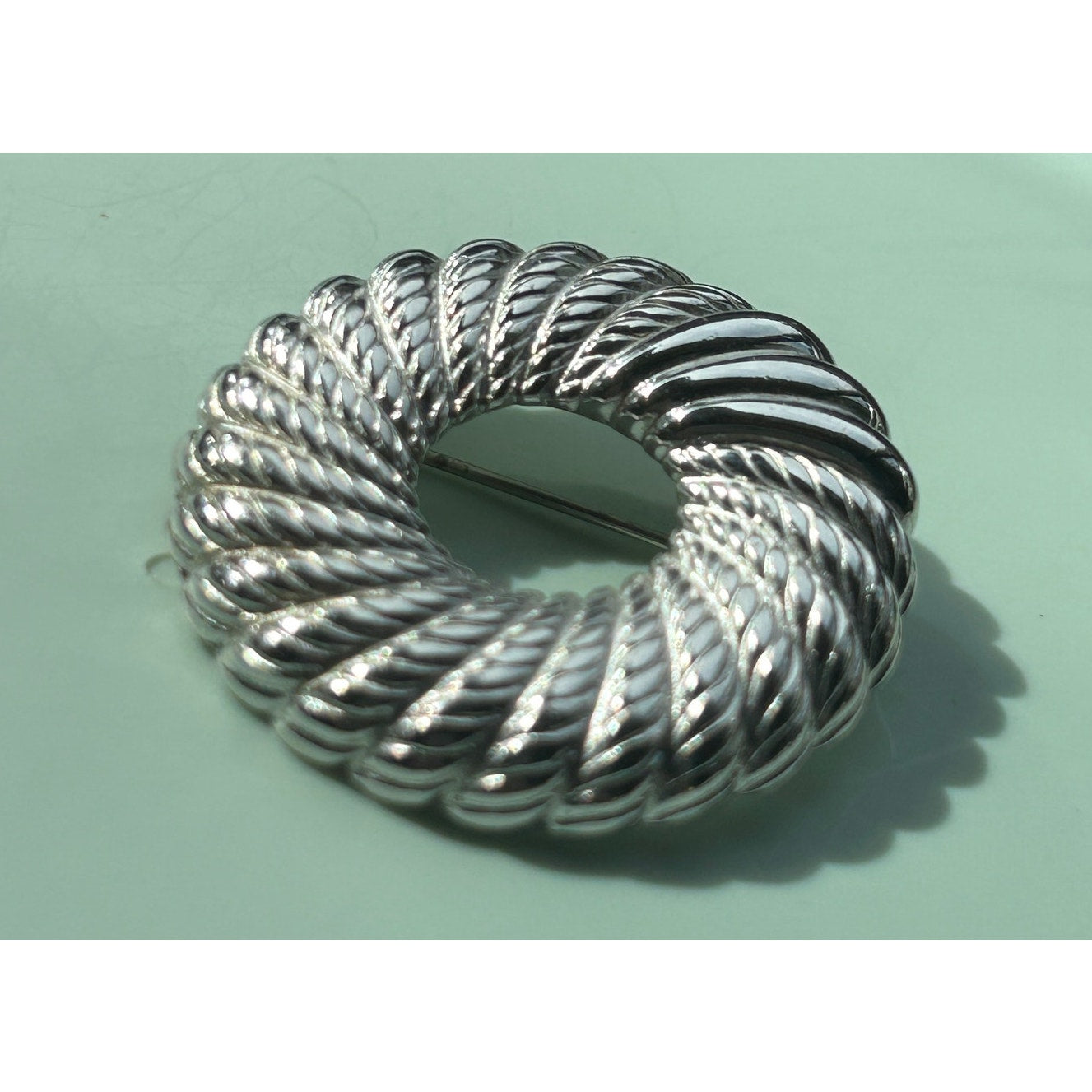 Vintage Monet Signed Silver-Tone Wreath Brooch Round Pin | Mid-Century Jewelry