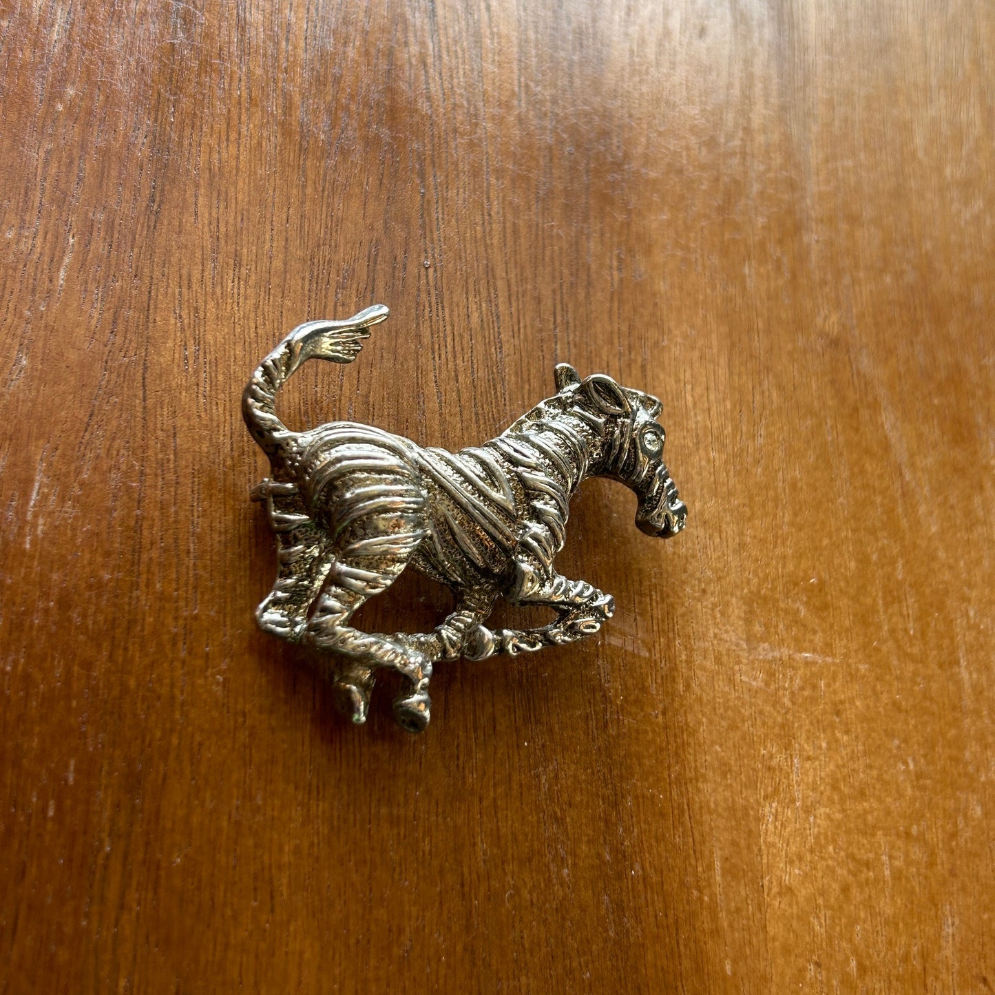 Vintage Running Zebra Brooch | Silver Tone Textured Animal Pin | Rhinestone Eye