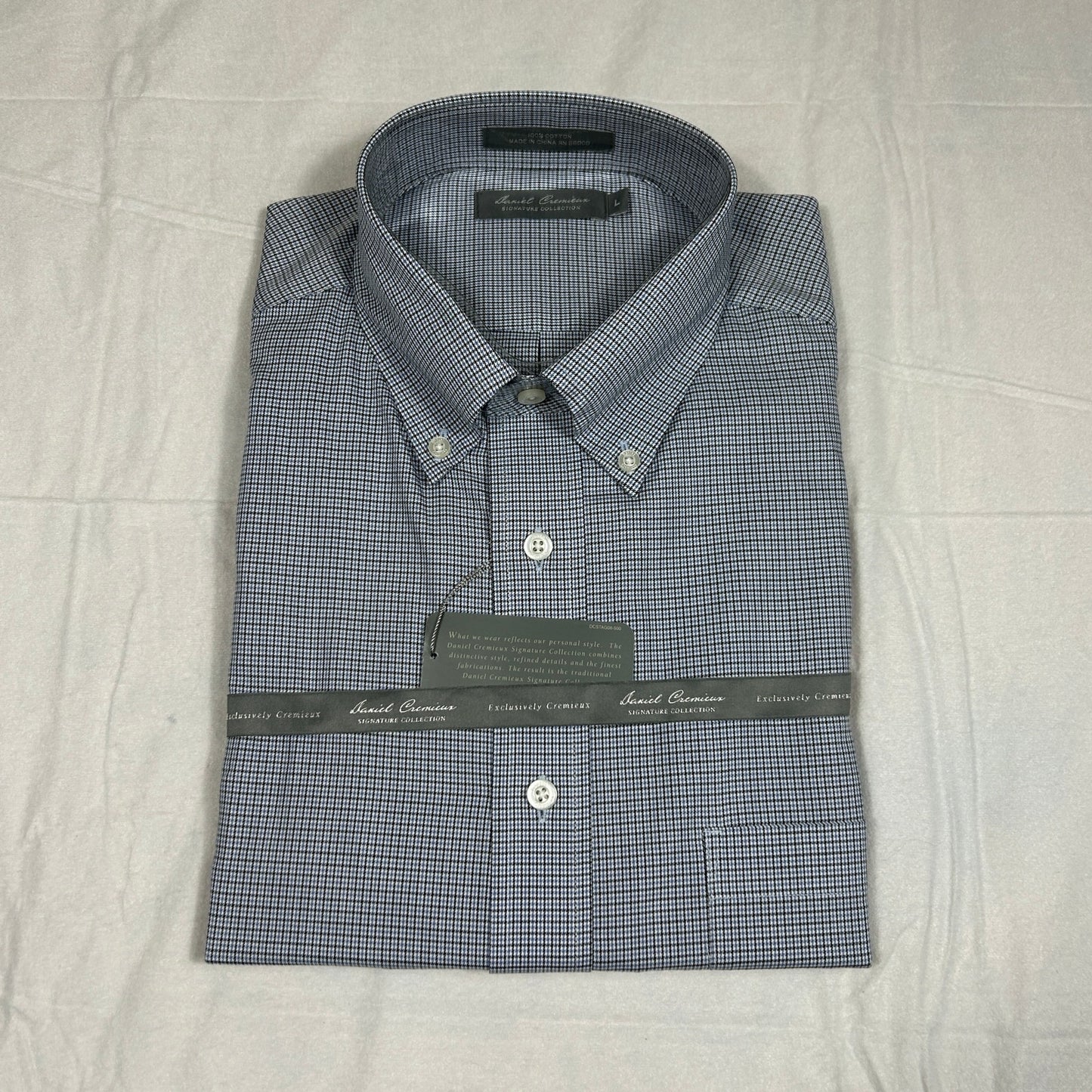 NWT Daniel Cremieux Signature Collection Men's Large Blue Black Houndstooth Shirt