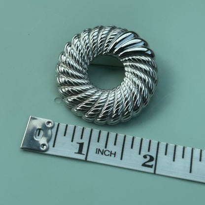 Vintage Monet Signed Silver-Tone Wreath Brooch Round Pin | Mid-Century Jewelry