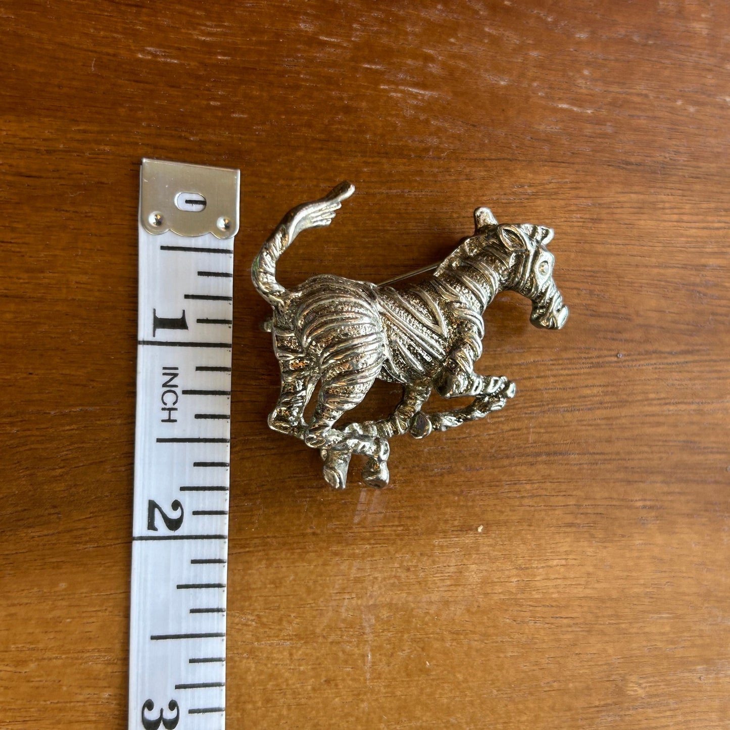 Vintage Running Zebra Brooch | Silver Tone Textured Animal Pin | Rhinestone Eye
