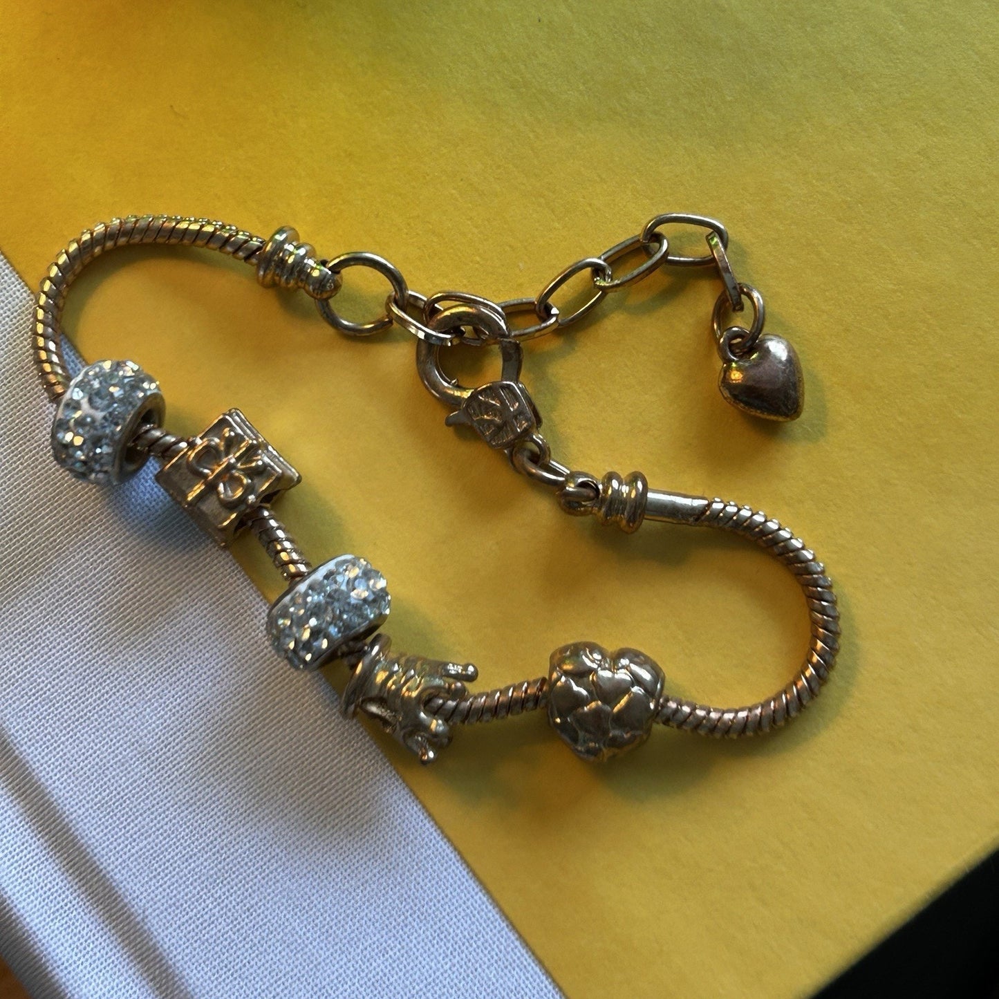 Gold Tone Adjustable Snake Chain Charm Bracelet with Crystal Bead Accents