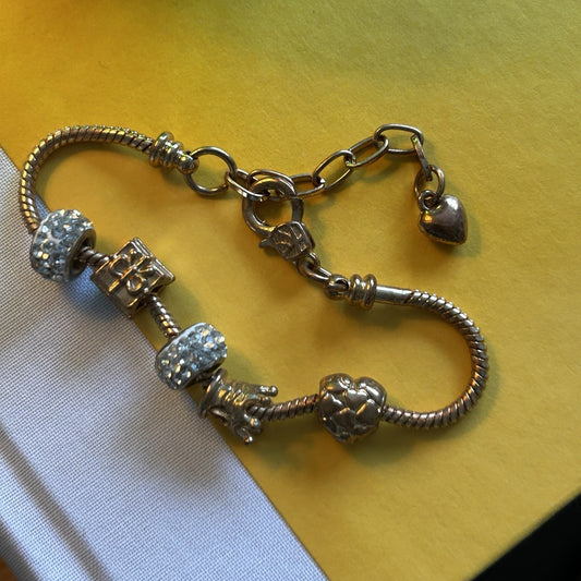 Gold Tone Adjustable Snake Chain Charm Bracelet with Crystal Bead Accents