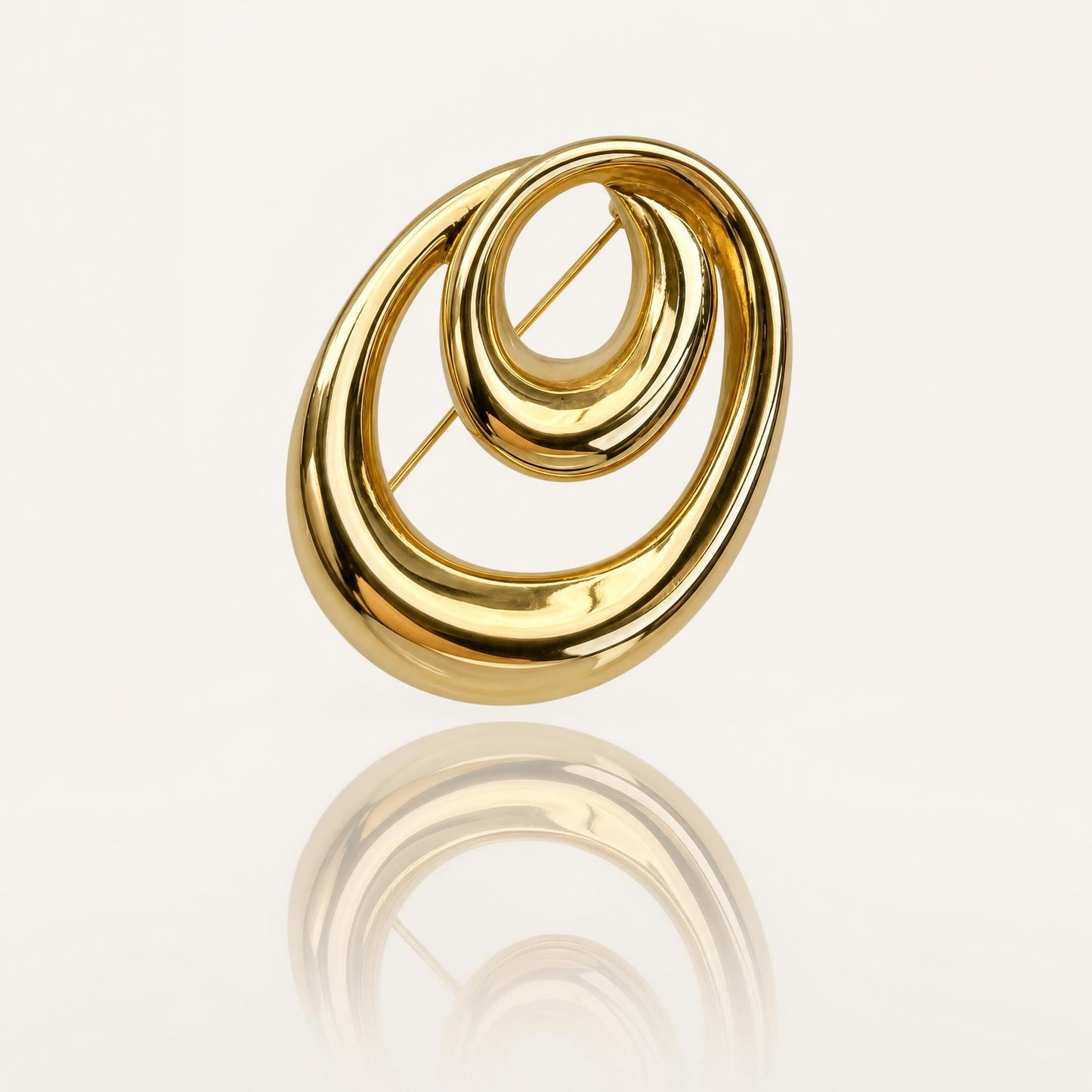 Vintage Monet Gold Tone Nested Oval Brooch | Polished Abstract Concentric Hoop Pin | Mid-Century Modern