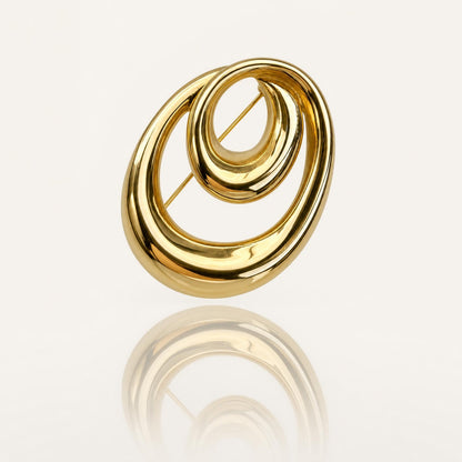 Vintage Monet Gold Tone Nested Oval Brooch | Polished Abstract Concentric Hoop Pin | Mid-Century Modern