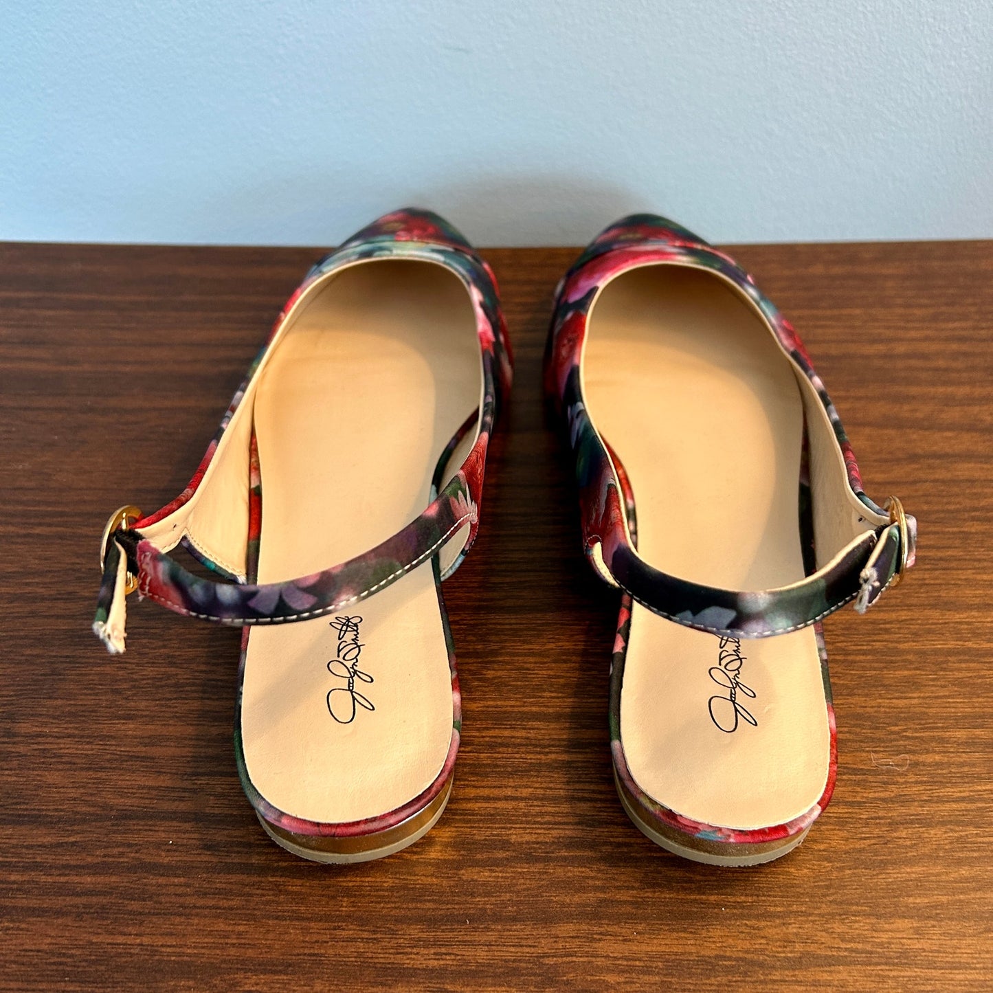 Jaclyn Smith Floral Slingback Flats Pointed Toe Satin Finish