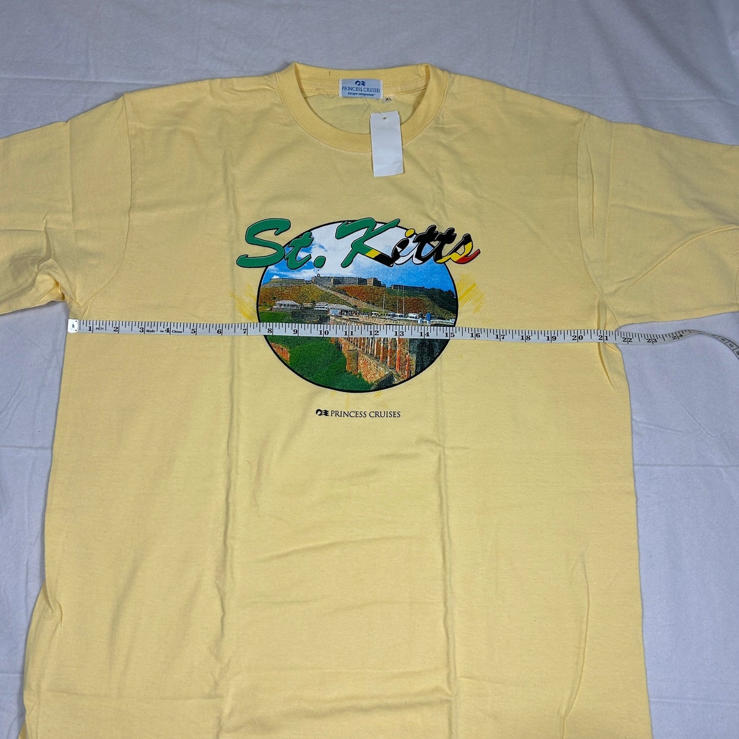 NWT Princess Cruises Men's XL St. Kitts Graphic T-Shirt Yellow Souvenir Beach