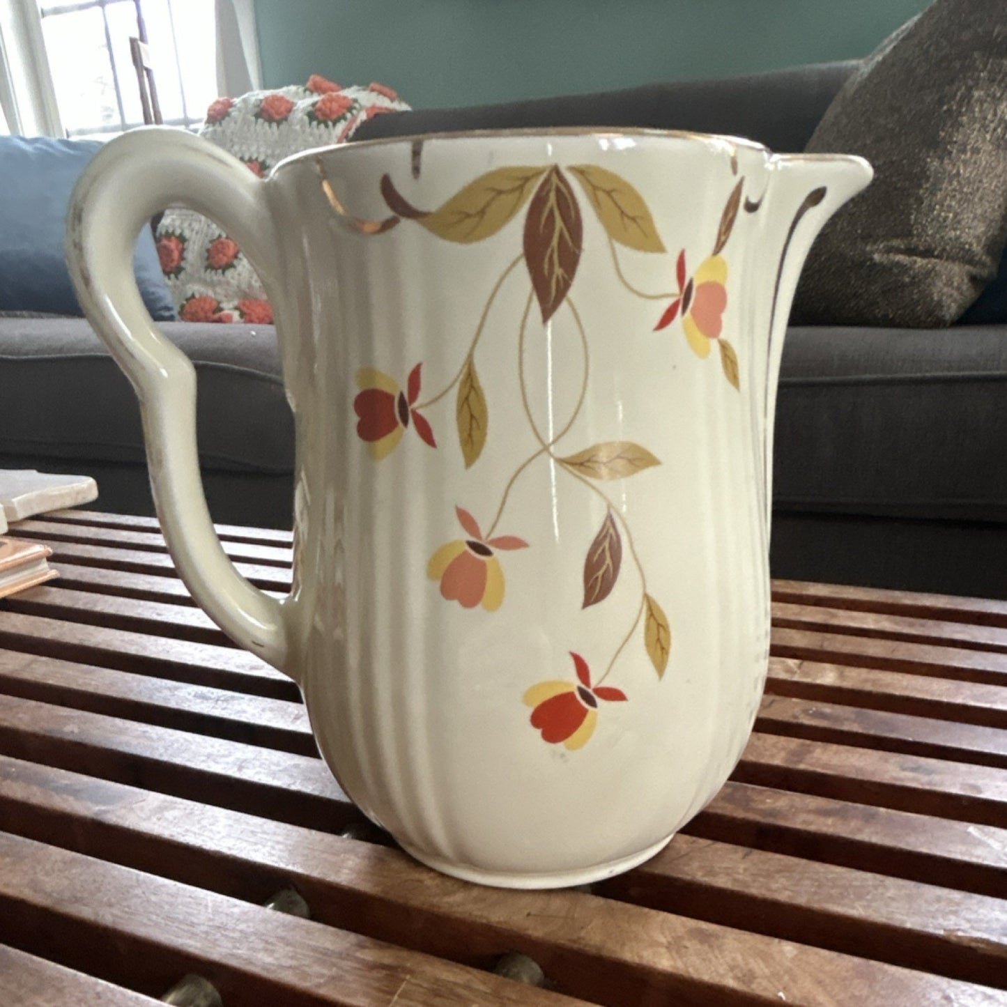 Hall Superior Autumn Leaf Ceramic Pitcher Glossy Round Pottery Kitchenware